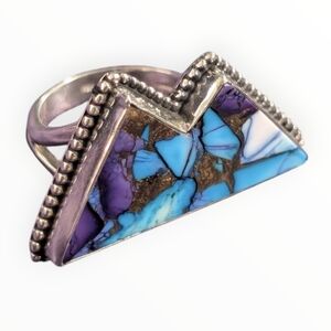 Huge 925 Sterling Silver Blue Dahlia Mountain Ring